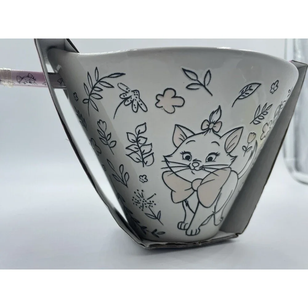 Disney The Aristocrats Marie Pink And White Ribbon Ramen Bowl With Chopsticks 💝